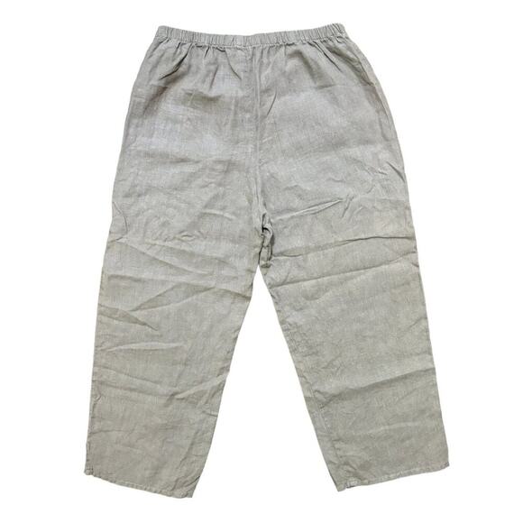 HEAVEN 100% Linen High Rise Straight Crop Pull On Pants in Taupe Brown SZ M - Picture 5 of 9